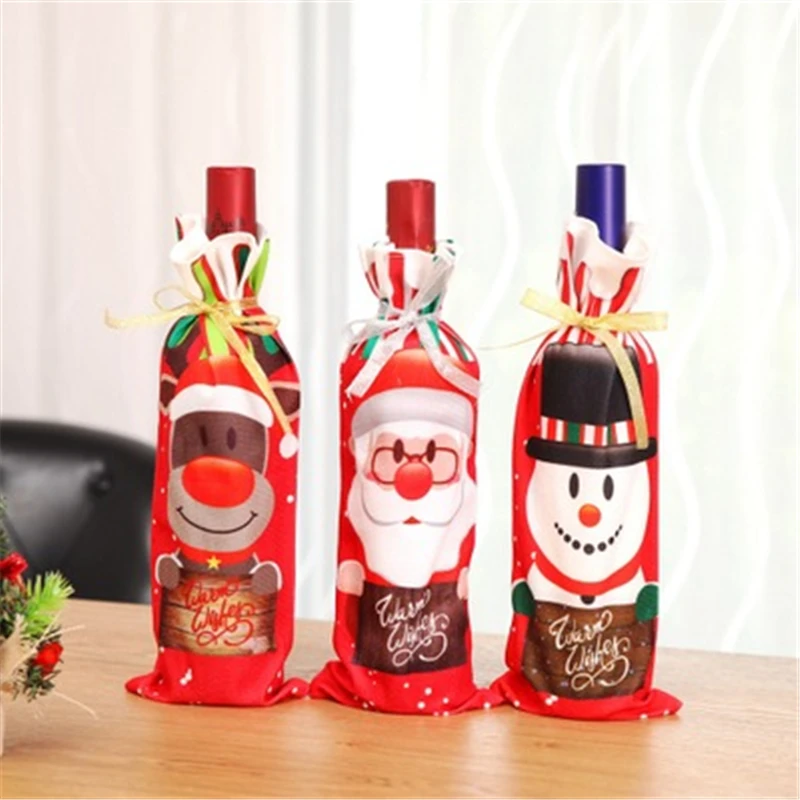 

Christmas Decoration for Home Table Sequins Wine Bag Holder Red Wine Champagne Bottle Cover Case Christmas Gift Bags Xmas Decors