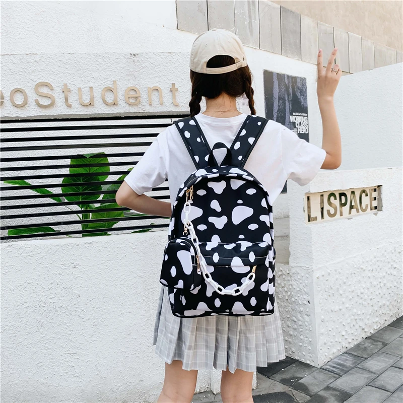 Cow Pattern Backpack For School Teenagers Girls Vintage Casual School Bag Laptop Bagpacks Bookbag Travel Bag Mochila Feminina