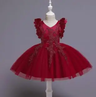 Wine red Новинка г.; модные бальные Платья с цветочным рисунком для маленьких девочек; элегантная праздничная одежда принцессы с цветочным рисунком для детей; 6 шт/лот; - Цвет: Wine red