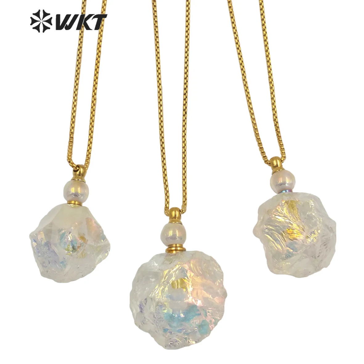 

WT-N1272 WKT Beautiful Round Shape Stone Bottle Necklace Luxury Shinny Crystal Quartz Perfume Bottle Necklace procurement