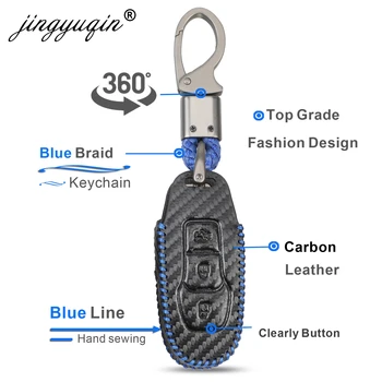 Custodia in pelle di carbonio per auto Smart Remote Key Case copertura protettiva per coperture chiave per Ford Edge Mondeo Mustang portachiavi portachiavi - Custodia in pelle di carbonio per auto Smart Remote Key Case copertura protettiva per coperture