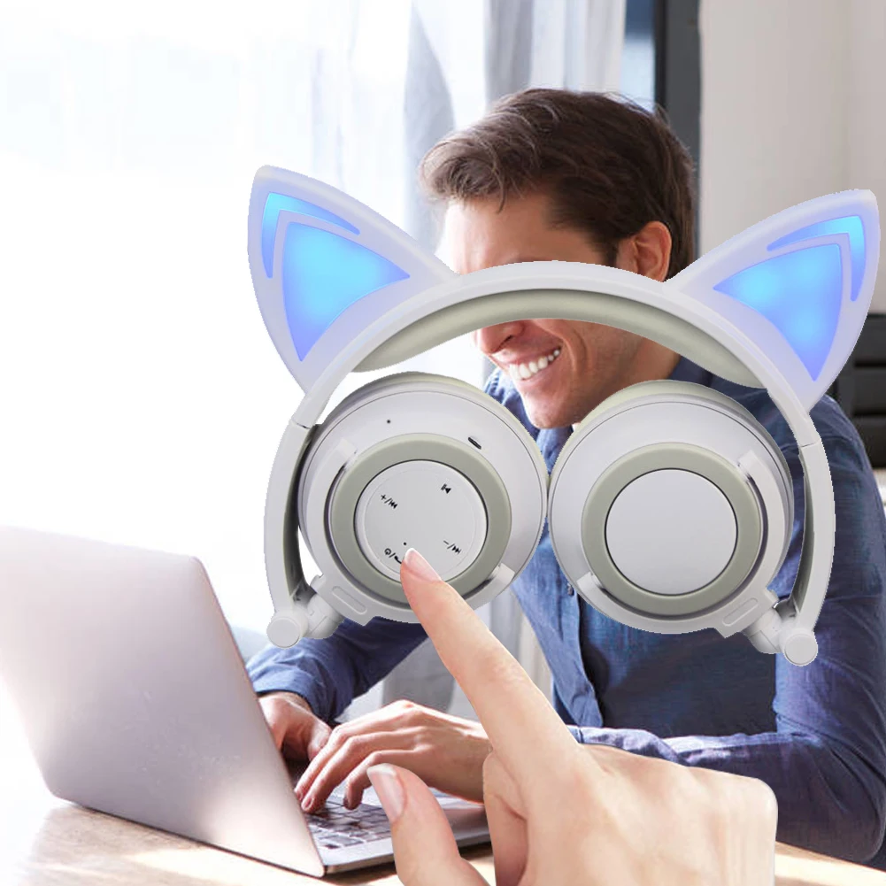 Беспроводная bluetooth-гарнитура с кошачьими ушками, светящиеся bluetooth-наушники нового поколения, 75 дБ, шумоподавляющие наушники, высокоэластичные вкладыши