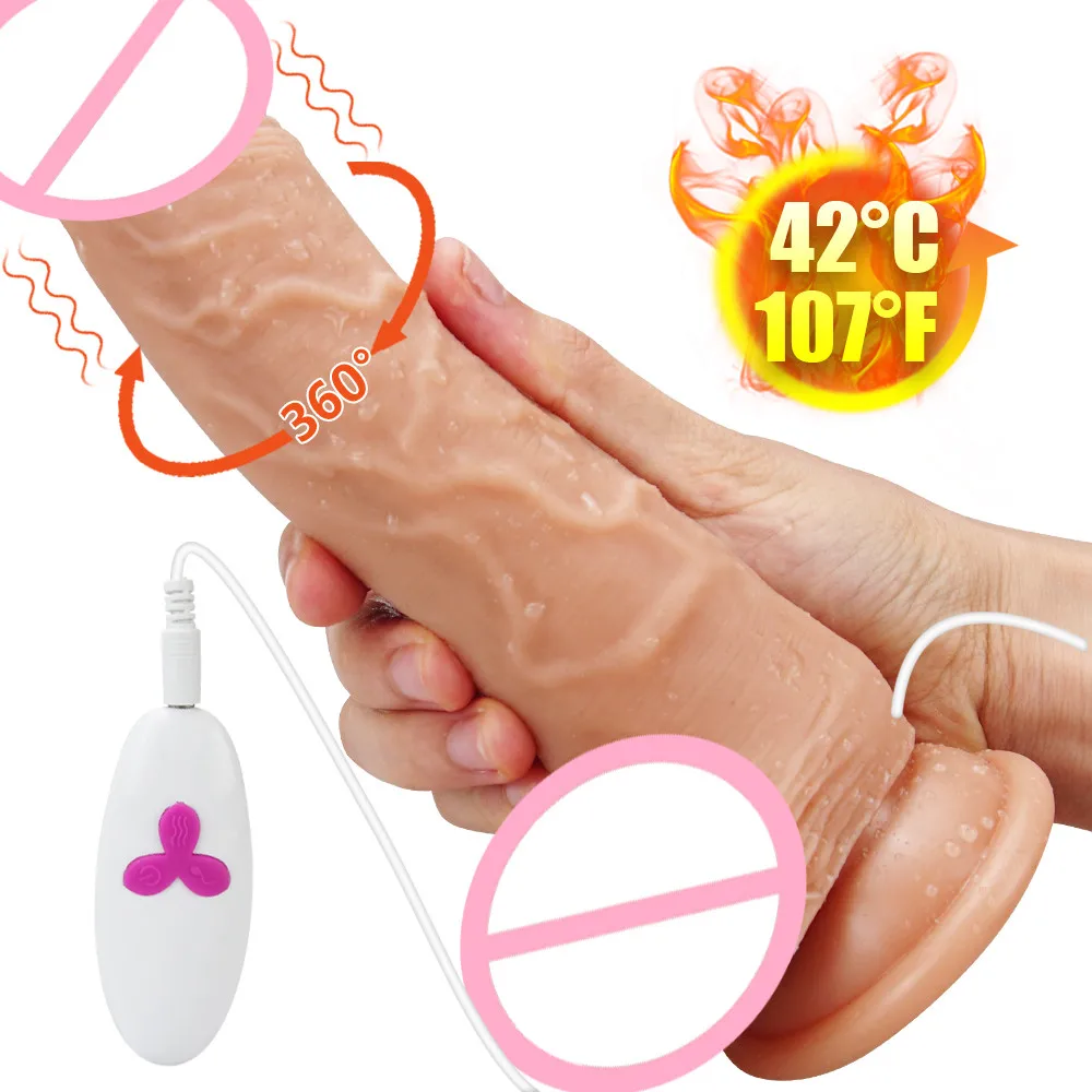 Women Dildo Vibrator Heating 360 Rotation Realistic Penis Suction Cup Sex Toys Vibrating Stimulator Clitoris G-spot Vibrators | Красота и