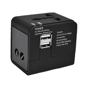 

ABHU-Travel Adapter Universal with 2 USB Ports Power Adapter Plug Converter Worldwide All-In-One for US/EU/UK/AU Plug Laptop Pho