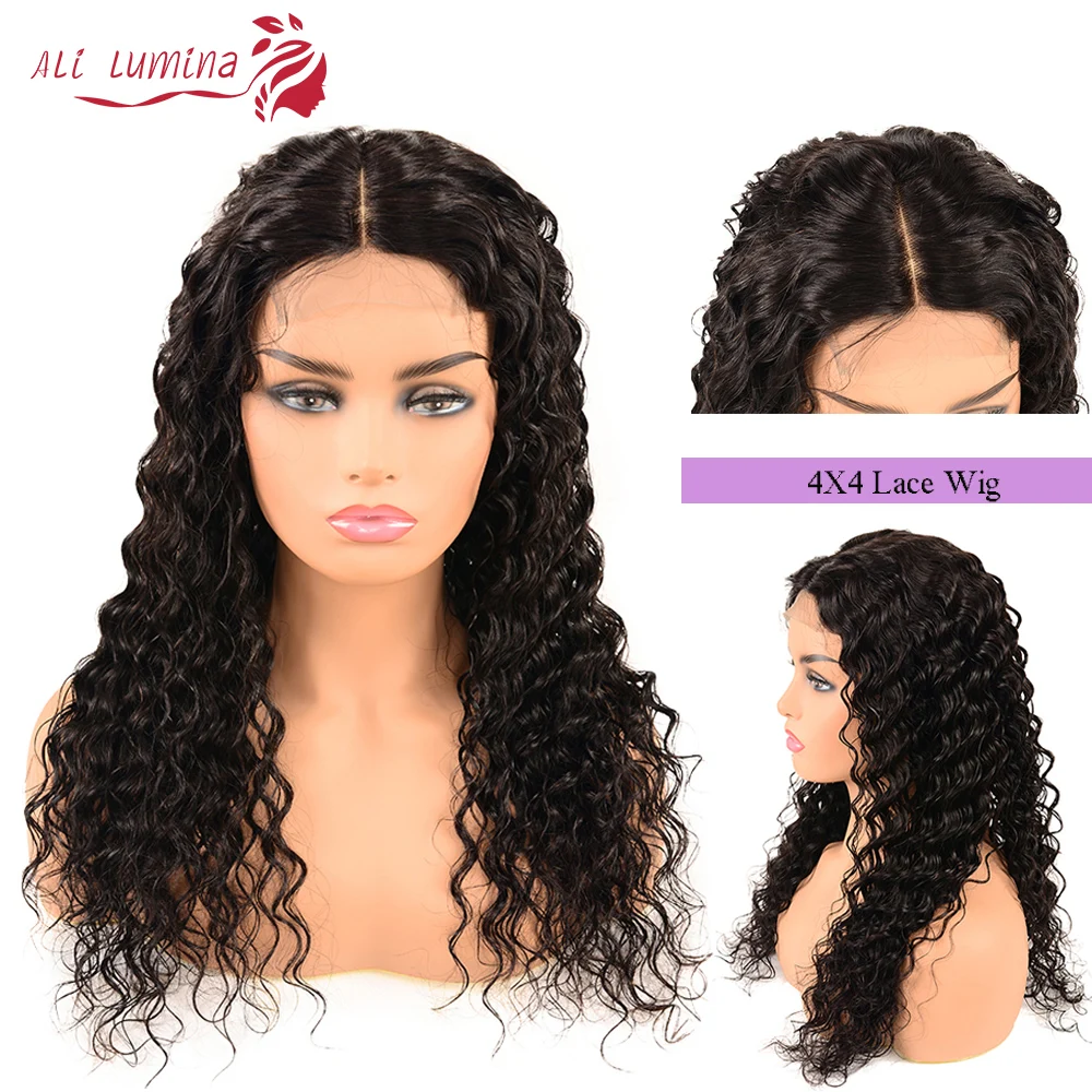 Ali Lumina 4X4 кудрявый парик с закрытием шнурка бразильские человеческие волосы парик из натуральных волос быстрая доставка