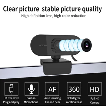 

Computer Webcam 1080P USB Camera Driver Free AutoFocusing 360 Degree Rotation Wide Angle Full HD for PC Laptop video Conference