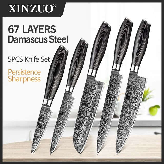 Xinzuo – Ensemble De 7 Couteaux De Cuisine En Acier, Damas, Ciseaux De  Cuisine En Acier Inoxydable, Support De Bloc De Couteaux En Bois D'acacia -  Ensembles De Couteaux - AliExpress