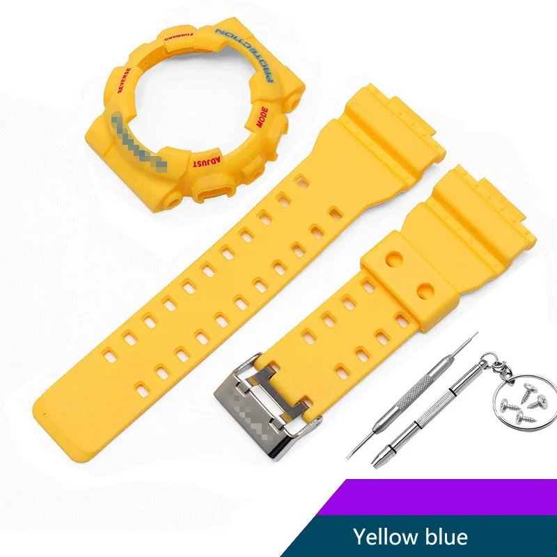 yellow blue Чехол для часов EIMO+ ремешок для casio g Ударопрочный силиконовый браслет blet casio ремешок для часов анти-осень Смарт-часы аксессуары пряжка - Цвет ремешка: yellow blue