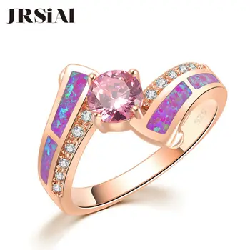 

JRSIAL Timeless Violet Fire Opal Rose Gold Color Fashion Jewelry Rings suitable for Women Pink Cubic Zirconia Ring Gift