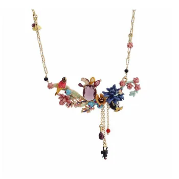 

Luxury Desert Series Cactus Bird Pendant Necklace For Women Exaggerated Elegant Flowers Branch Gem Necklaces Party Jewelry