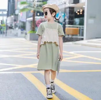 

2020 new girls 2 pcs set cotton dress+vest fashion summer girls suit 4-9t F1