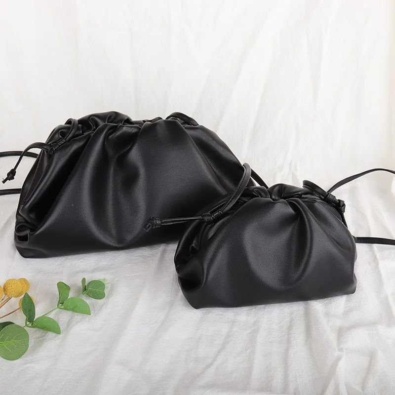 

Leather Women's Bag Autumn and Winter Retro New Soft Leather Pleats Cloud Bag Skew Across Dumpling Hand Bag Mini Shoulder