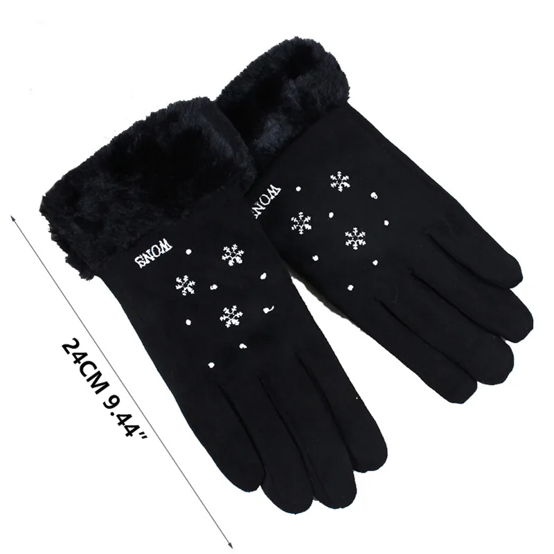 Winter Female Warm Cashmere Bicycle Mitten Double Thick Plush Wrist Bike Gloves Women Touch Screen Driving Gloves Thermal Gloves