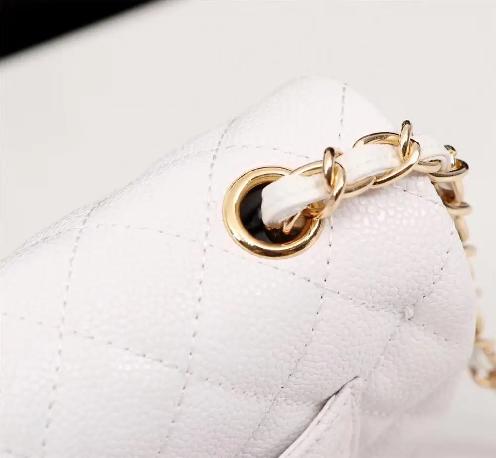 Роскошная брендовая Сумочка женская Икра сумка из натуральной кожи высокое качество дизайн классическая сумка через плечо для женщин - Цвет: White gold chain
