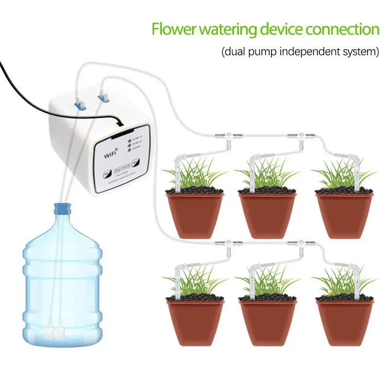 Home Orchard Garden WIFI Remote Control Double Pump 15/20 Pot Irrigation Set Intelligent Watering Device Automatic Drip Watering