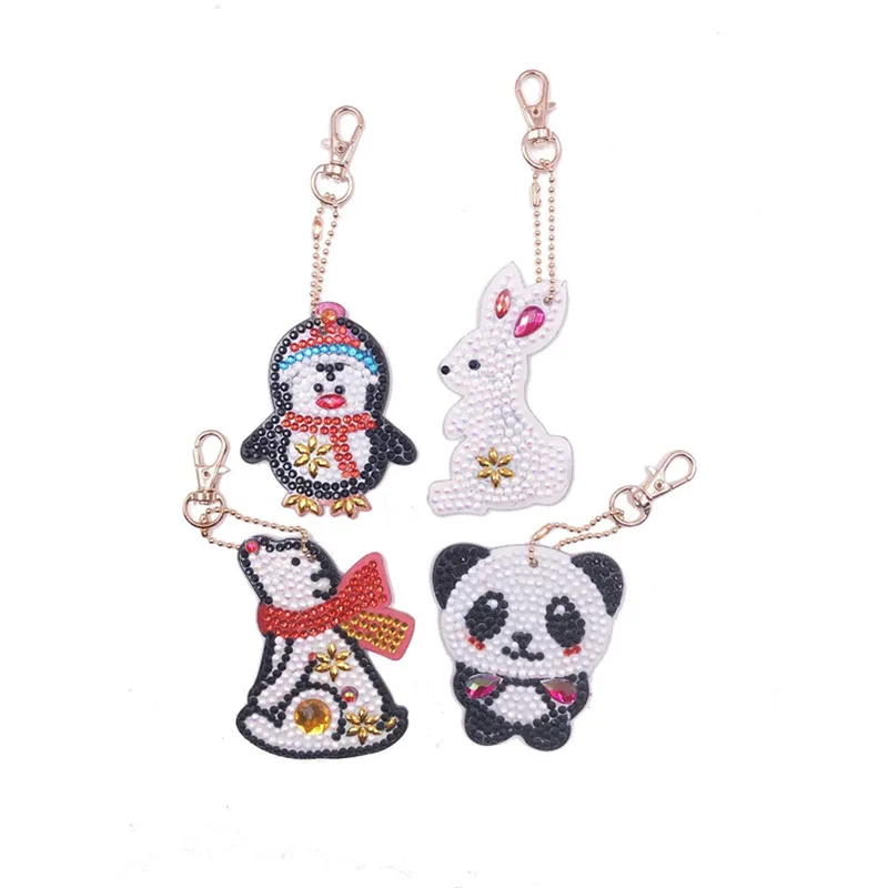 

New Comming Animal 4 Pcs Diamond Keychain Bear Panda Diy Keyring Keybuckle Bag Pendant Jewelry Diamond Painting DS017