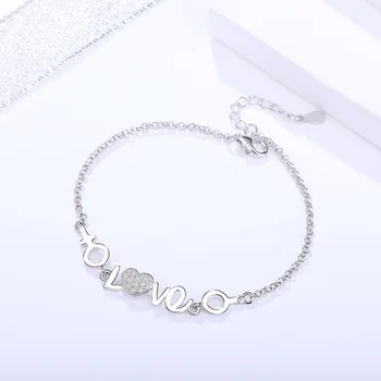 

Genuine S925 sterling silver jewelry fashion popular love peach heart zircon heart heart girl bracelet romantic lover gift
