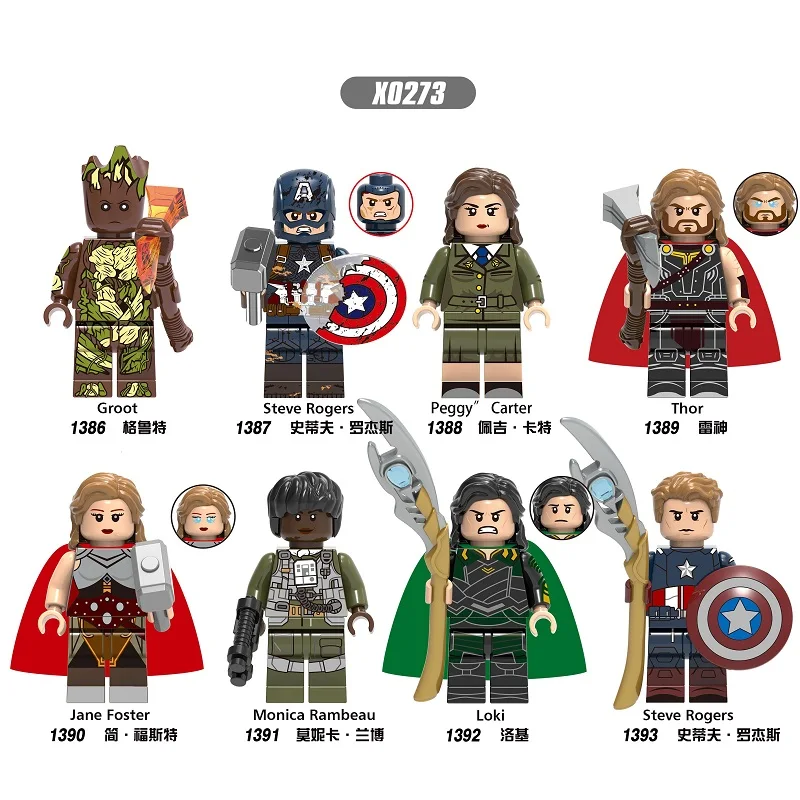 

Building Blocks Super Heroes Tree Man Captain America Peggy" Carter Jane Foster Thor Loki Bricks Figures Toys For Children X0273