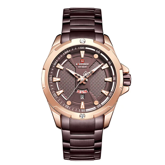 Новые мужские часы Naviforce с золотым верхом брендовые роскошные часы мужские Кварцевые водонепроницаемые мужские наручные часы из нержавеющей стали Relogio Masculino - Цвет: coffee