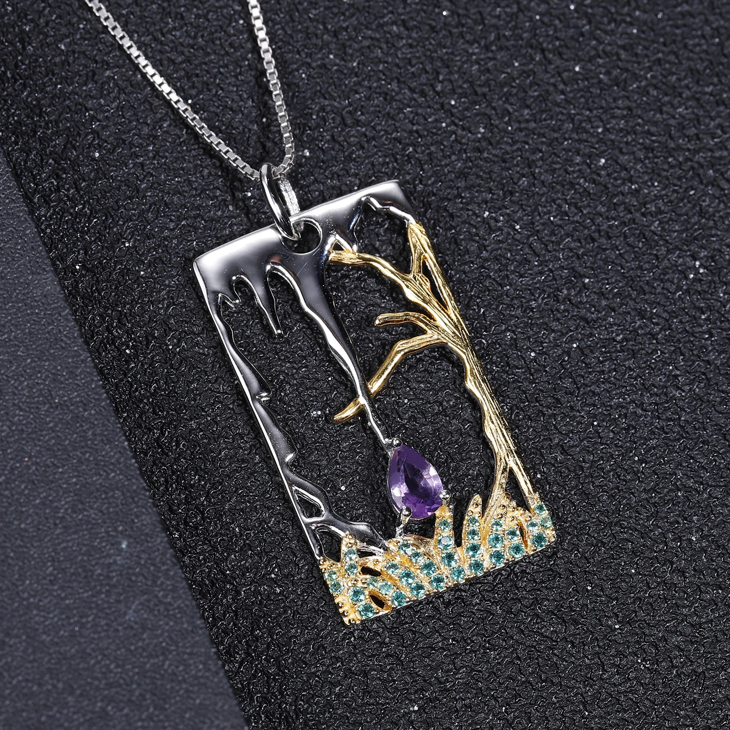 GEM'S балет 0.38Ct Хэллоуин Sad Love Story натуральный аметист хорошее ювелирное изделие 925 пробы серебряный кулон ожерелье для женщин
