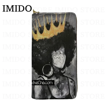 

IMIDO Black Queen African Descent 2019 New Long Ladies Wallet ID Card Credit Card Ladies Wallet Notecase Zipper Carteras Mujer