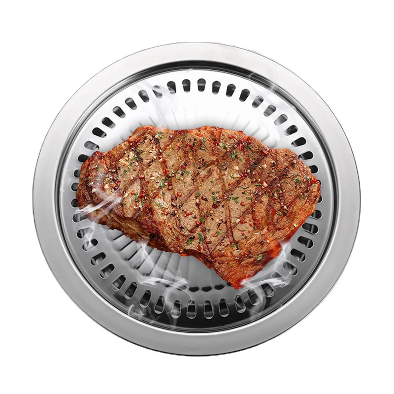 Portable Round Shape Smokeless Indoor Barbecue Grill With Brush Non-Stick Pan Roasting Tray Kitchen BBQ Cooking Tools | Дом и сад