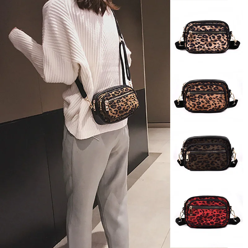 Leopard Print Messenger Bag Multiple Compartments Zipper Shoulder Crossbody Small Women Bag K-BEST