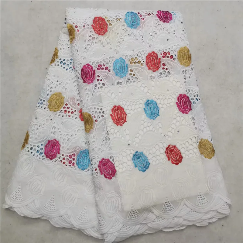 

5 yard Swiss lace fabric 2019 latest heavy beaded embroidery African cotton fabrics Swiss voile lace popular Dubai style HL0853