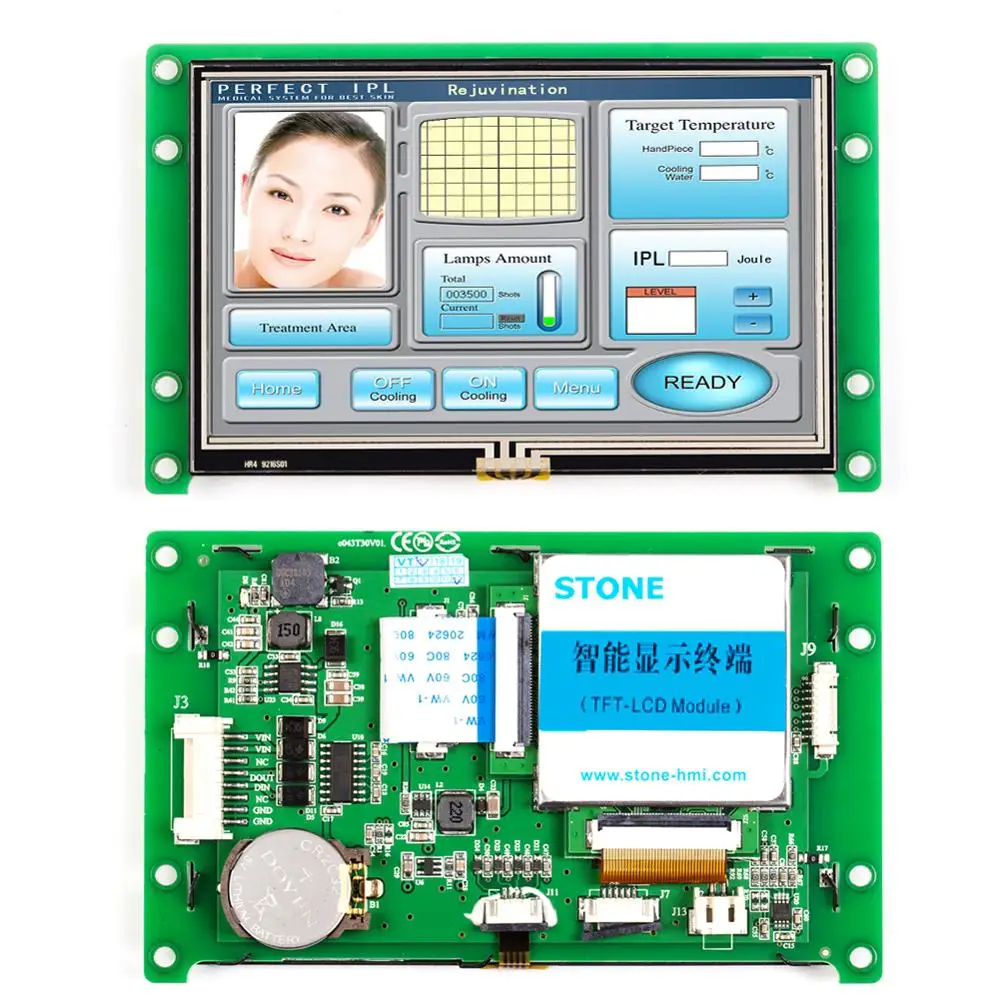 4.3 inch HMI TFT LCD with Touch Screen+ Controller Board+ UART Interface for PIC/ ARM/ Any MCU 