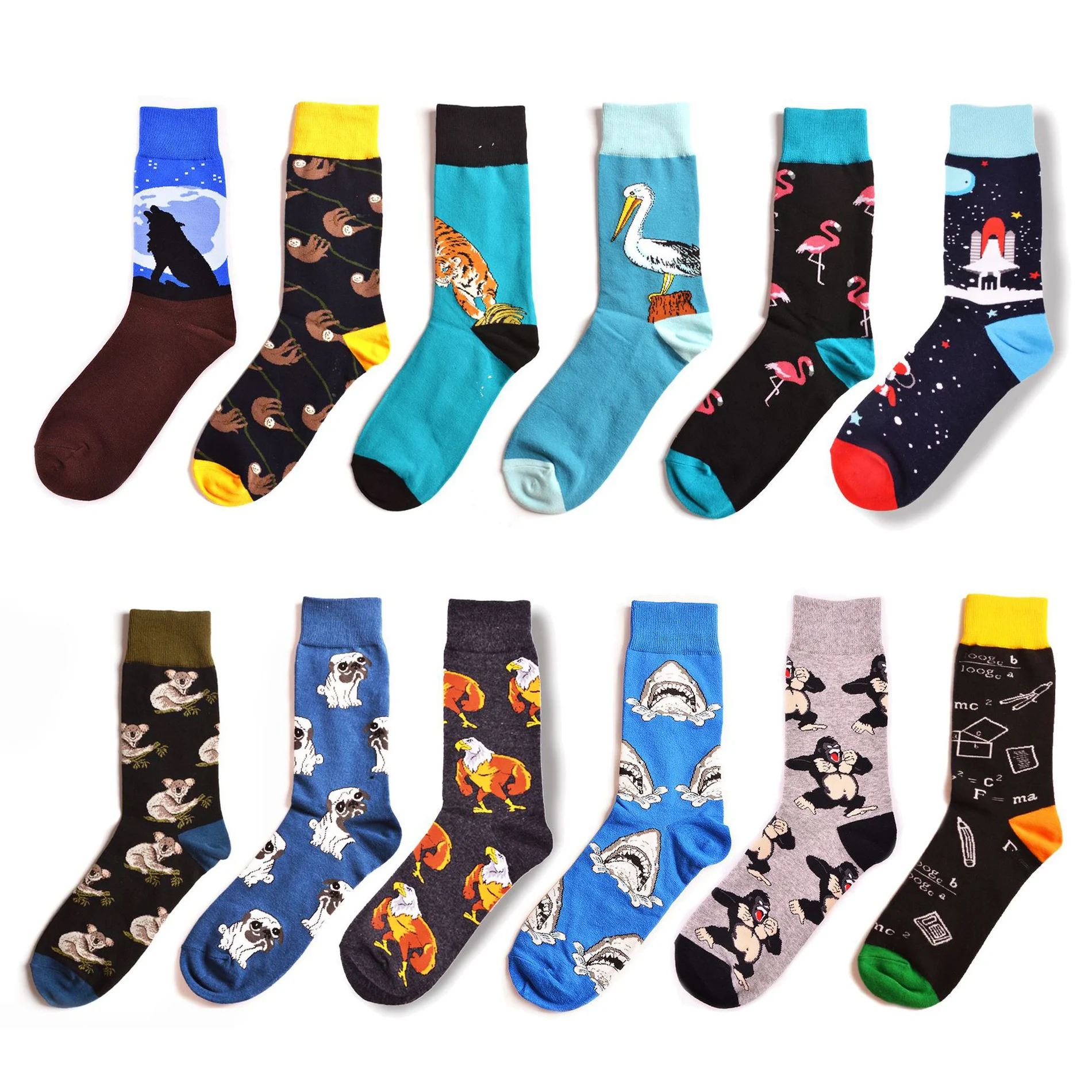 

12 pairs/lot Novelty Shark Dolphin Pattern Crew Casual Dress Skateboard Socks Funny Men's Combed Cotton Wedding Socks