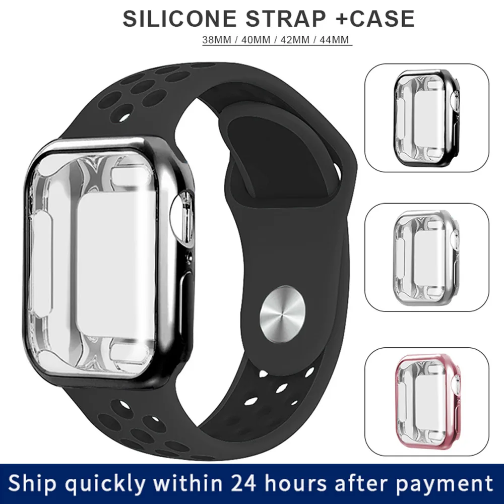 Новый дышащий силиконовый спортивный ремень Apple Watch 5 4 3 2 1 42 мм 38 Резиновая лента