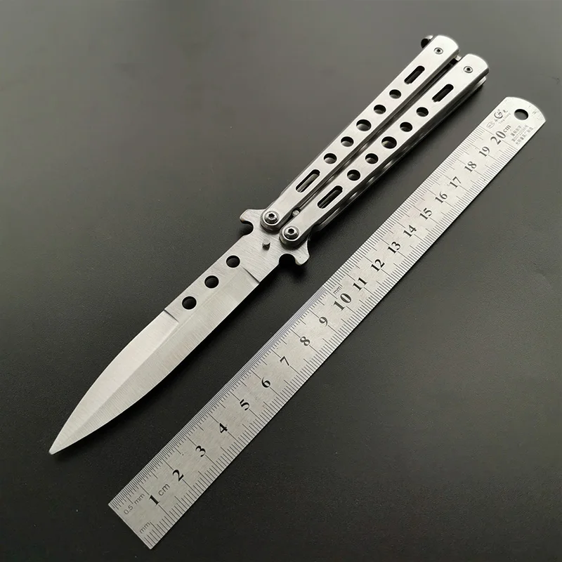 Нож-бабочка из нержавеющей стали, тренировочный нож Karambit, складной нож для охоты, кемпинга, титановый тренировочный нож-бабочка - Цвет: L5 silver
