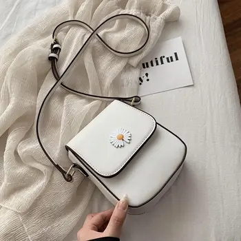 

Small Daisy Patch Design Shoulder Bags For Women 2020 Solid Color Pu Leather Crossbody handbags Trvel bag Phone Cross body bags