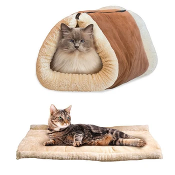 

Cat Beds Indoor Self Warming 2-in-1 Fleece Tunnel Tube Cave Pets Sleep Zone Cuddle Burrow Cozy Covered Mat for Cats YU-H