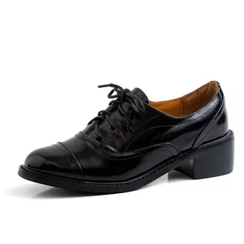 

2.5cm&4.5cm Heels Pumps for Women Genuine Leather Shoes Lace-up Round Toe Black Casual Pumps Szie 40