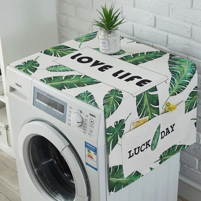 

Northern European-Style Green Leaf Fabric Cotton Linen Roller Washing Machine Cover Dust Cover Single Two-door Refriderator Cove