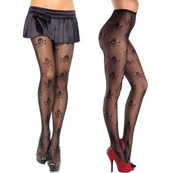 

Women Ultra Sheer Open Net​ Pantyhose Sexy Tights Halloween Skulls Printed Tights Designer Tights Stockings