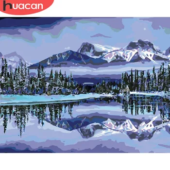 

HUACAN Coloring By Numbers Mountain Landscape HandPainted Kits Drawing Canvas DIY Oil Painting Winter Scenery Pictures Gift