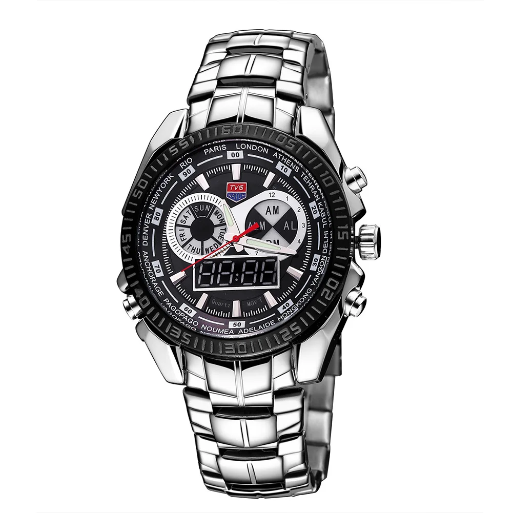

2020 New Men's Sports Watch Men's Quartz Military Watch Stainless Steel Strap Double Display Time Men's Watch Relogio Masculino