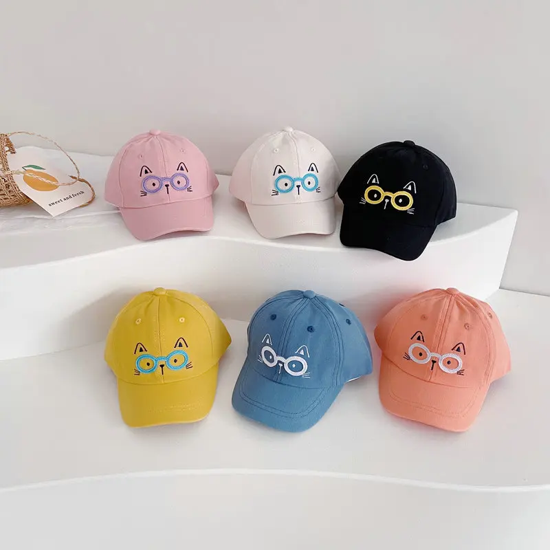 

Autumn Baby Baseball Caps Lovely Cartoon Glasses Cat Pattern Kids Boy Girl Sun Hats Spring Summer Cotton Children Hat