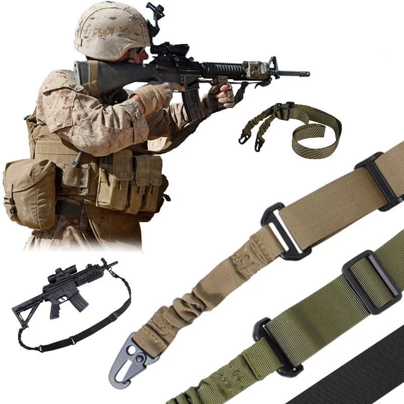 Heavy Tactical 1 Point Rifle Sling Adjustable Bungee Rifle Sling Shoulder Strap 