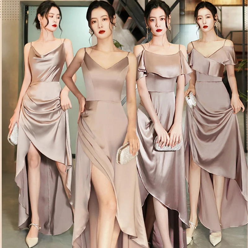 

Bridesmaid Dresses Sexy Long Satin 2021 Straps V neck High Low Side Split wedding party dress prom gown fashion clothing