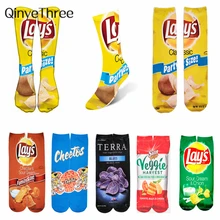 Women's Creative Happy Foods Potato Chips Printing Snack Candy Knee Socks Funny Harajuku Casual Cotton Fashion Long Socks
