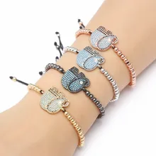 Золото серебро микро pave cz кубический цирконий Веревка Регулируемый браслет из медного бисера dt4 Слон Шарм плетеные браслеты