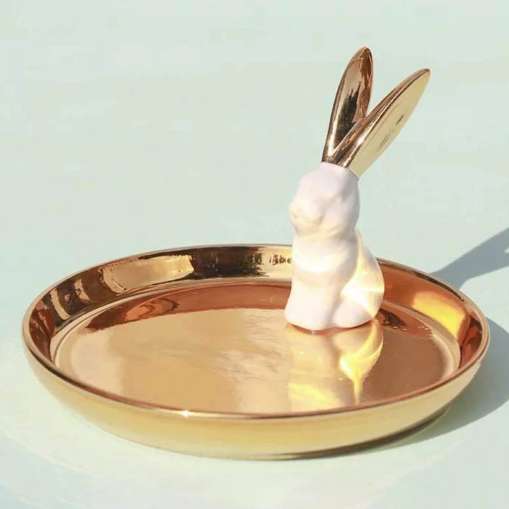 

Rabbit Ceramic Trinkets Tray Ring Holder Dish Jewelry Dish Storage Tray