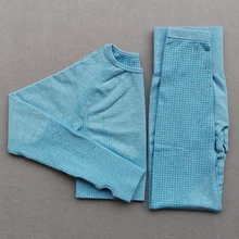 Женский спортивный костюм из 2 предметов: Топ с длинным рукавом+ Бесшовные Леггинсы с высокой талией, комплект для йоги, тренировочная одежда для спортзала