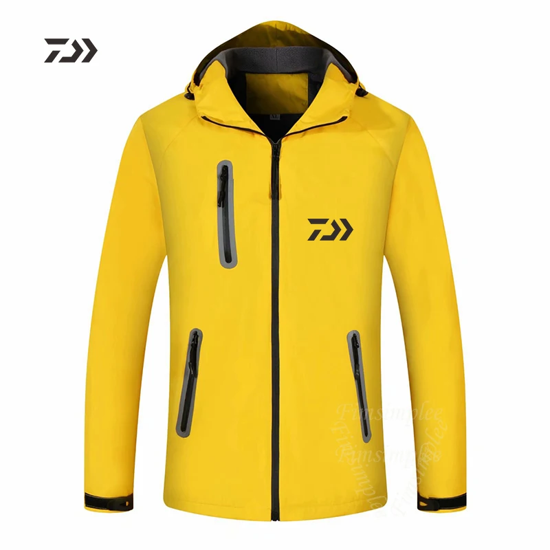 Рыбацкая куртка Daiwa одежда осень зима сплошной цвет карман на молнии водонепроницаемый спортивный человек с капюшоном Открытый Рыбалка Shitr - Цвет: Цвет: желтый