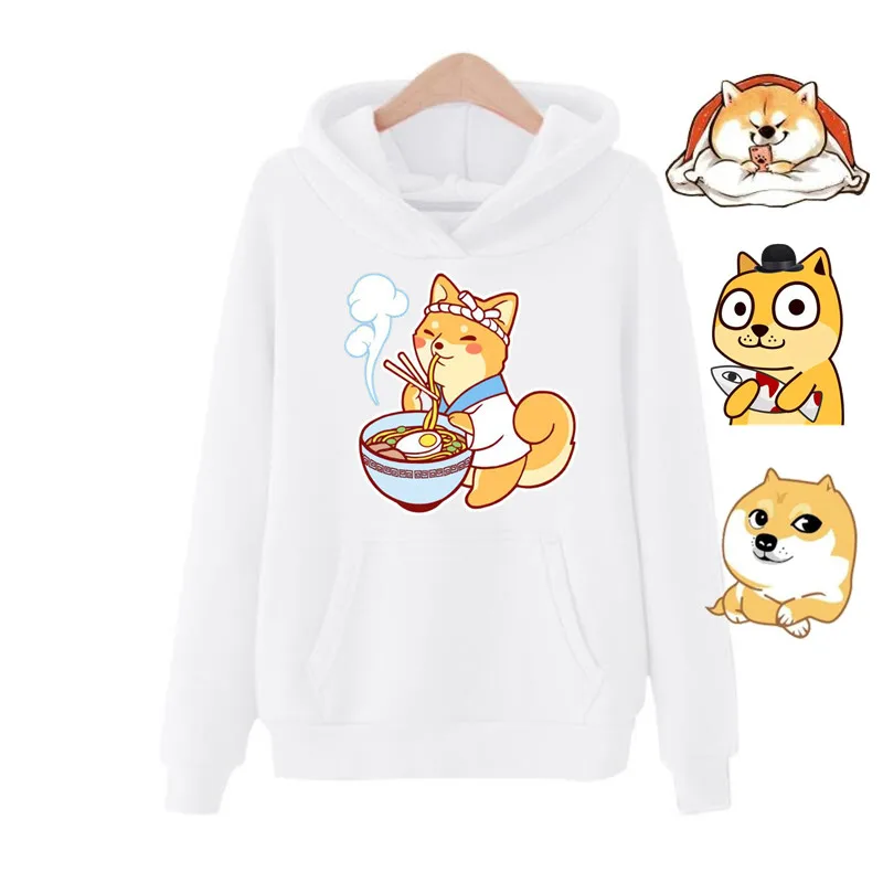 women hoodies kawaii shiba inu warm fleece white hoodie harajuku bluza damska oversized hoodie Women Solid Pullover harajuku