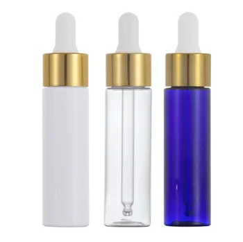 

2020 new 100pcs 30ml gold PET Plastic Dropper Bottle Clear White Dropper Containers for Essential Oil Use