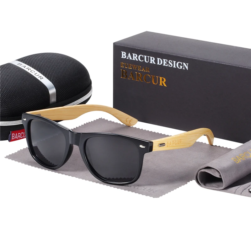 GlossBlack BARCUR поляризованные очки мужские бамбуковые деревянные Солнцезащитные очки женские модные зеркальные солнцезащитные очки Брендовые дизайнерские очки - Цвет линз: GlossBlack